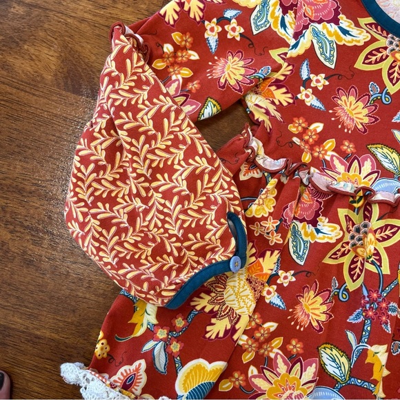 Beautiful Matilda Jane Rust yellow blue floral balloon sleeve size 6 - Picture 3 of 5